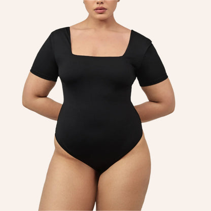 בגד גוף מחטב ריבוע - צבע שחור - פרונט ידיים מאחורי הגב - דגם 402