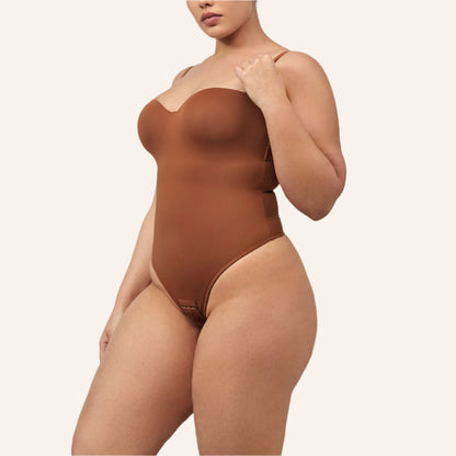 בגד גוף מחטב סטרפלס - חום-407