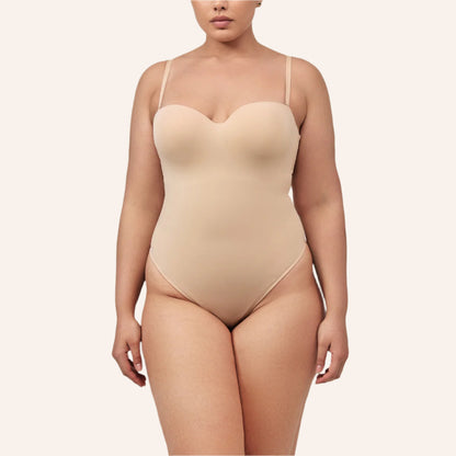 בגד גוף מחטב סטרפלס - צבע ניוד בהיר - מבט פרונט - דגם 407